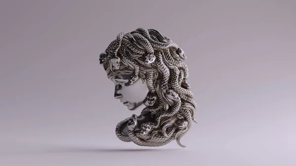 Vecchio Argento Medusa Bassorilievo Illustrazione Rendering — Foto Stock