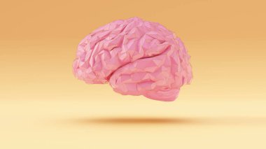 Pink Blue Cyber Brain Angular Artificial Intelligence with Blue Background Left View 3d illustration 3d render
