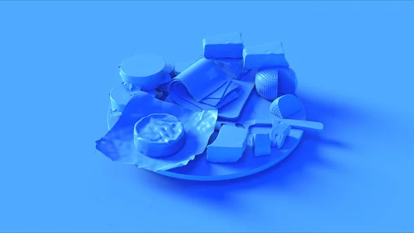 ブルーグルメ盛り合わせチーズボード3Dイラスト 3Dレンダリング — ストック写真
