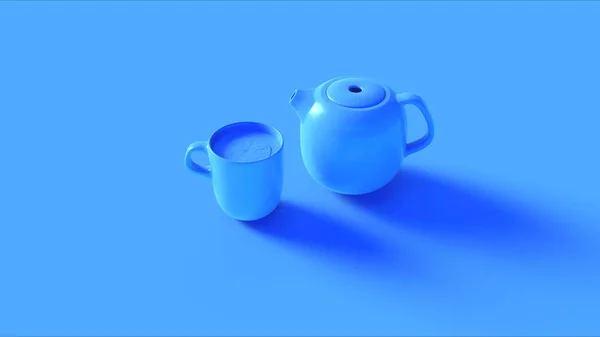 Blue Mug Teapot 3Dイラスト 3Dレンダリング — ストック写真