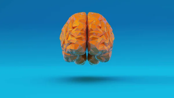 Orange Blue Cyber Brain Angular Sztuczna Inteligencja Niebieskim Tle Widok — Zdjęcie stockowe