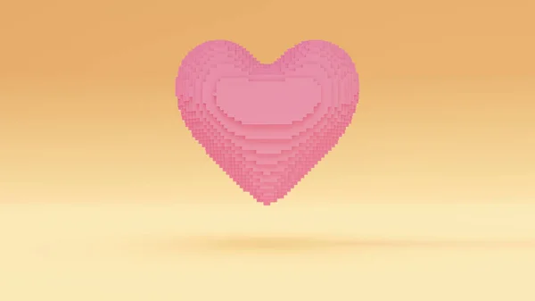 Pink Simple Heart Pixel Kubussen Groot Met Warme Crème Achtergrond — Stockfoto