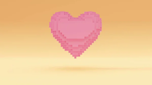 Pink Simple Heart Pixel Cubes Large Warm Cream Background Illustration — 스톡 사진