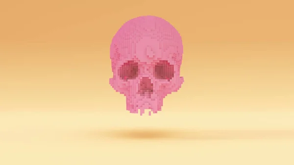 Pink Skull Pixel Cubes Warm Cream Background Illustration Render — Stockfoto