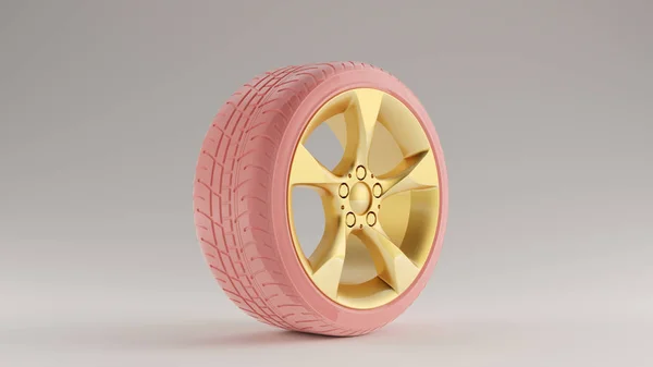 Pink Gold Alloy Rim Wheel Rendering Illustration — стоковое фото