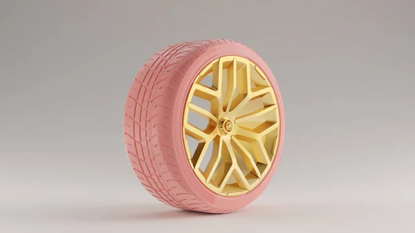 Pink Gold Alloy Rim Wheel Rendering Illustration — стоковое фото