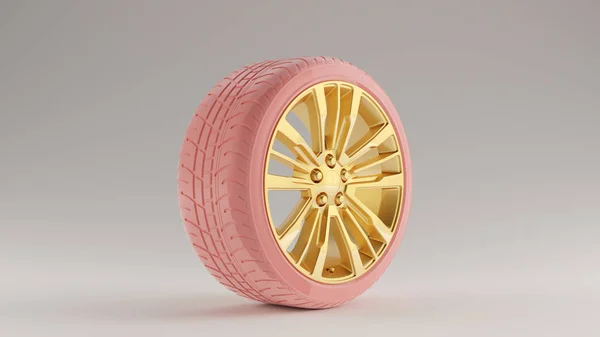 Pink Gold Alloy Rim Wheel Rendering Illustration — стоковое фото