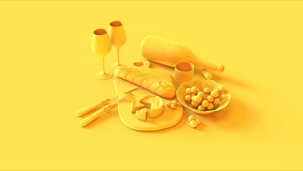 Yellow Wine Glass Bottle Cork Wine Glasses Stop Cheese Bread — Foto de Stock