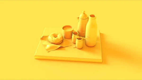 Желтый Деликатес Сыром Медовый Молочный Бутылка Бутылка Жестяной Чашки Кофе — стоковое фото