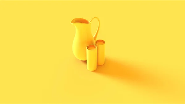 Jarro Amarelo Com Punho Dois Copos Ilustração Render — Fotografia de Stock