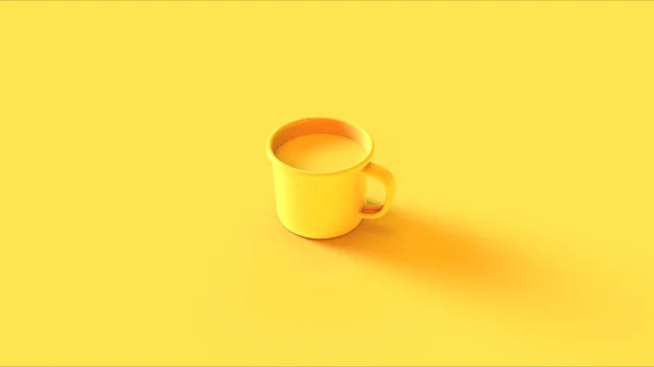 Tasse Métal Jaune Avec Une Poignée Illustration Rendu — Photo