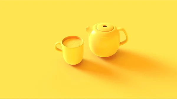 Желтая Кружка Чайник Иллюстрация Рендеринг — стоковое фото
