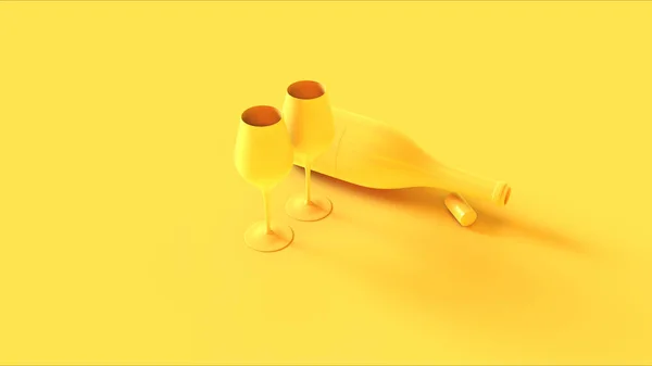 Yellow Wine Glass Bottle Cork Wine Glasses Stop Illustration Render — 스톡 사진