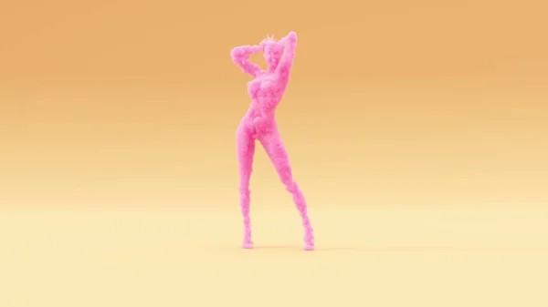 ピンクの女セクシーな煙図スピリットアームズアップ暖かいクリームの背景3Dイラスト3Dレンダリング — ストック写真