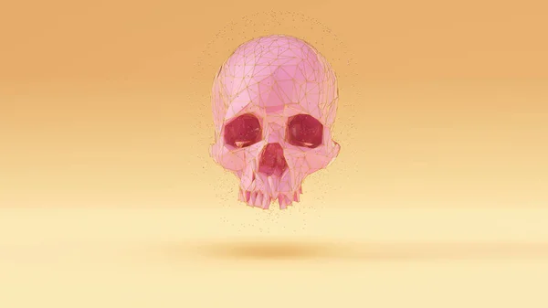 Pink Skull Low Poly Gold Lattice Frame Floating Glass Spheres — Stock Photo, Image