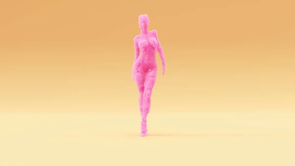 Rosa Mujer Sexy Humo Figura Espíritu Caminando Caliente Crema Fondo — Foto de Stock