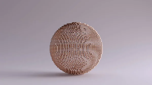 視覚的なエイリアシングと小さなキューブの多くで作られたブロンズスフィア立体イラスト3Dレンダリング — ストック写真