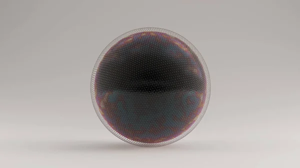 Black Oil Sphere Surrounded Small Clear Spheres Illustration Render — 스톡 사진