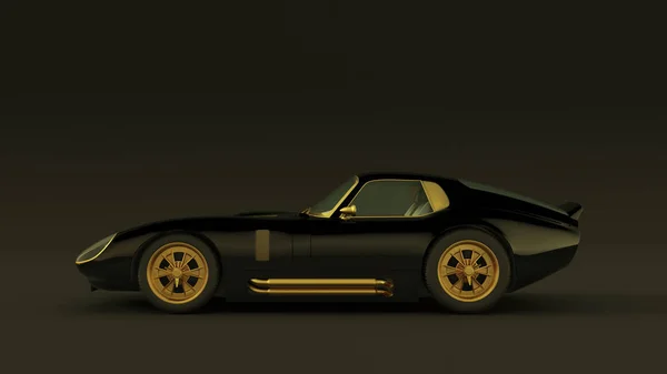 Powerful Black Gold Sports Roadster Coupe Car 1960 Illustration Render — стоковое фото