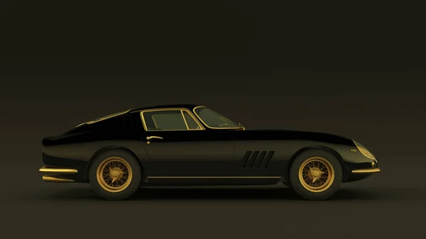 Powerful Black Gold Lightweight Racing Car 1960 Style Illustration Render — стоковое фото