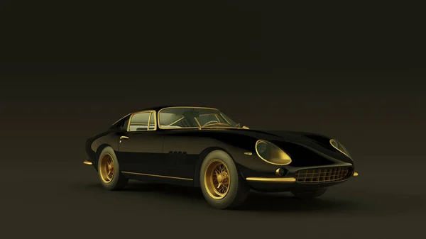 Powerful Black Gold Lightweight Racing Car 1960 Style Illustration Render — 스톡 사진