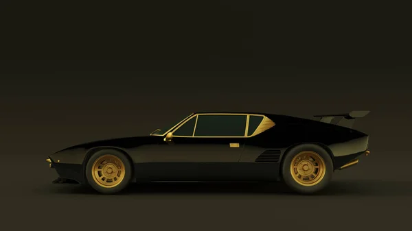 Потужний Чорний Золотий Спортивний Автомобіль 1970 Стиль Ілюстрація Рендерингу — стокове фото