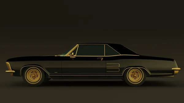 Powerful Black Gold Gangster Luxury 1960 Style Car Illustration Render — стоковое фото