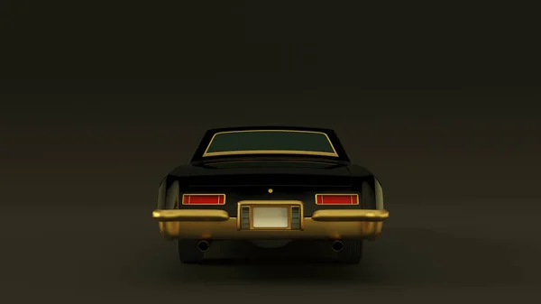 力大无穷的黑色和金色黑帮豪华轿车1960年代的样式汽车3D插图3D渲染 — 图库照片