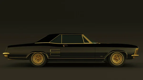 Powerful Black Gold Gangster Luxury 1960 Style Car Illustration Render — Stock Photo, Image