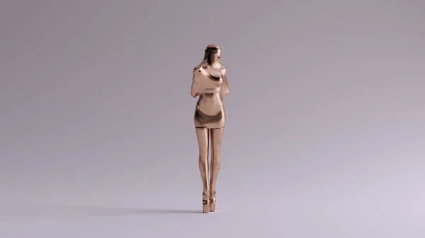 Bronze Látex Futurista Alta Costura Vestido Abstrato Moda Ilustração Render — Fotografia de Stock