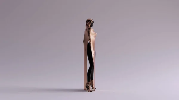 Bronze Black Futuristic Woman High Hip High Leg Split Dress — Stock Photo, Image