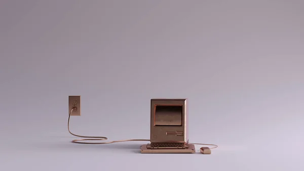 ブロンズヴィンテージコンピュータキーボードとマウスの3Dイラスト3Dレンダリング — ストック写真