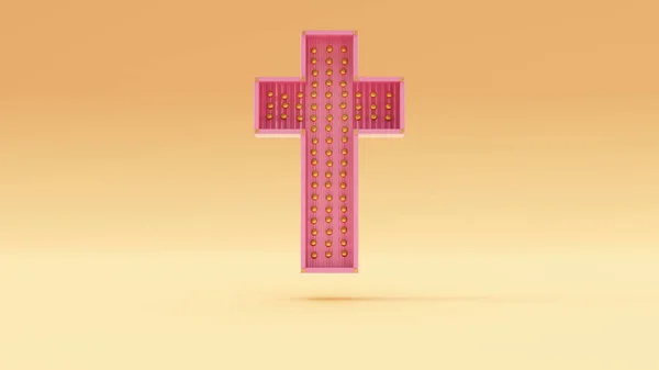 Pink Gold Modern Cross Warm Cream Background Illustration Render — 스톡 사진