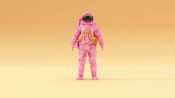 Pink Gold Spacewoman Astronaut Cosmonaut Warm Cream Background Right View — 스톡 사진