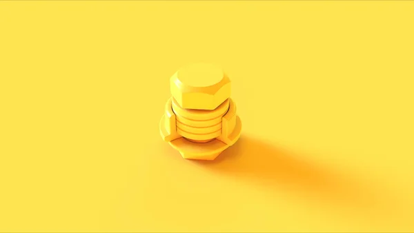 イエローボルトナットねじ3Dイラスト 3Dレンダリング — ストック写真