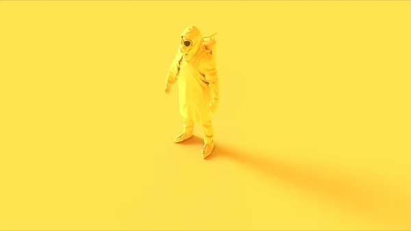 Yellow Corona Virus Hazmat Suit Gas Mask Illustration Render — Stock Photo, Image