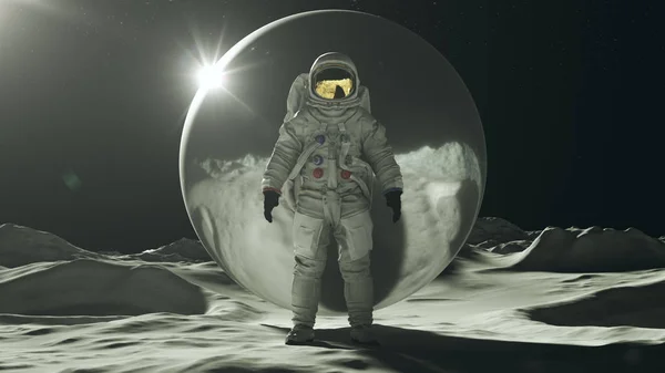 Homem Astronauta Lua Terno Espacial Com Visor Ouro Uma Grande — Fotografia de Stock