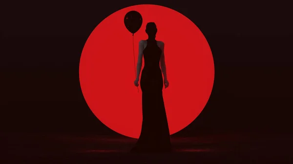 Preto Vampiro Diabo Mulher Com Balão Preto Futurista Alta Costura — Fotografia de Stock