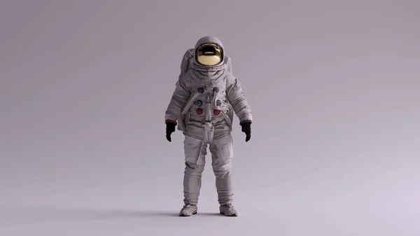 Astronaut Gold Visor White Spacesuit Light Grey Background Neutral Diffused — стокове фото