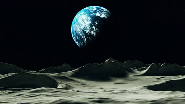 Pianeta Terra Visto Dalla Luna Illustrazione Rendering — Foto Stock