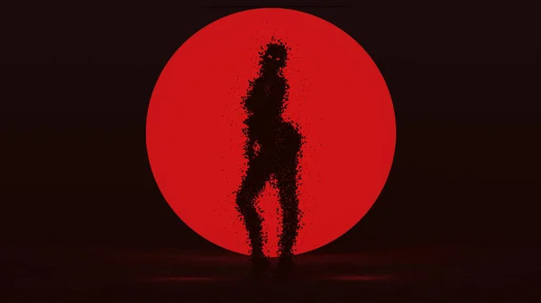 Black Smoke Woman Sexy Spirit Figure Floating Red Sphere — Stock Photo, Image