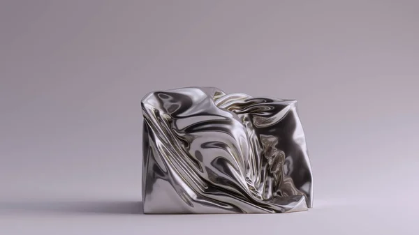 Silver Box Crushed Sculpture Illustrazione Rendering — Foto Stock