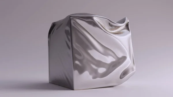 Silver Box Crushed Sculpture Illustration Render — Stock Photo, Image