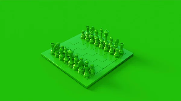 Grünes Schachbrett Und Figuren Illustration Rendering — Stockfoto