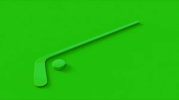 Green Hockey Stick Und Puck Abbildung Rendering — Stockfoto
