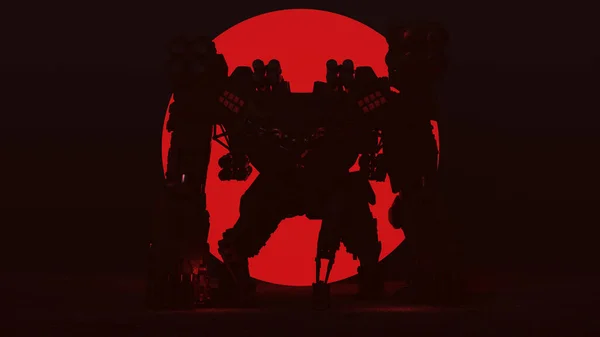 Futurystyczny Battle Droid Cyborg Mech Świecącym Obiektywem Czerwoną Kulą Obcych — Zdjęcie stockowe