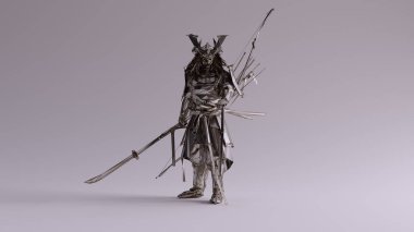 Silver Samurai made out of Polygon Triangles with a Lattice Frame 3d illustration 3d render clipart