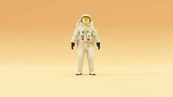 Astronaut Zlatým Hledím Bílým Skafandrem Teplým Krémem Pozadí Teplým Rozptýleným — Stock fotografie