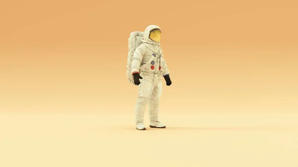 Astronaut Zlatým Hledím Bílým Skafandrem Teplým Krémem Pozadí Teplým Rozptýleným — Stock fotografie