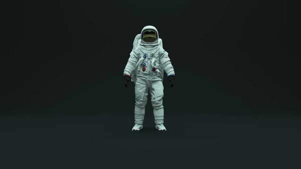 Astronaut Mit Goldenem Visier Und Weißem Raumanzug Hintergrundbeleuchtung Mit Dunkelgrauem — Stockfoto